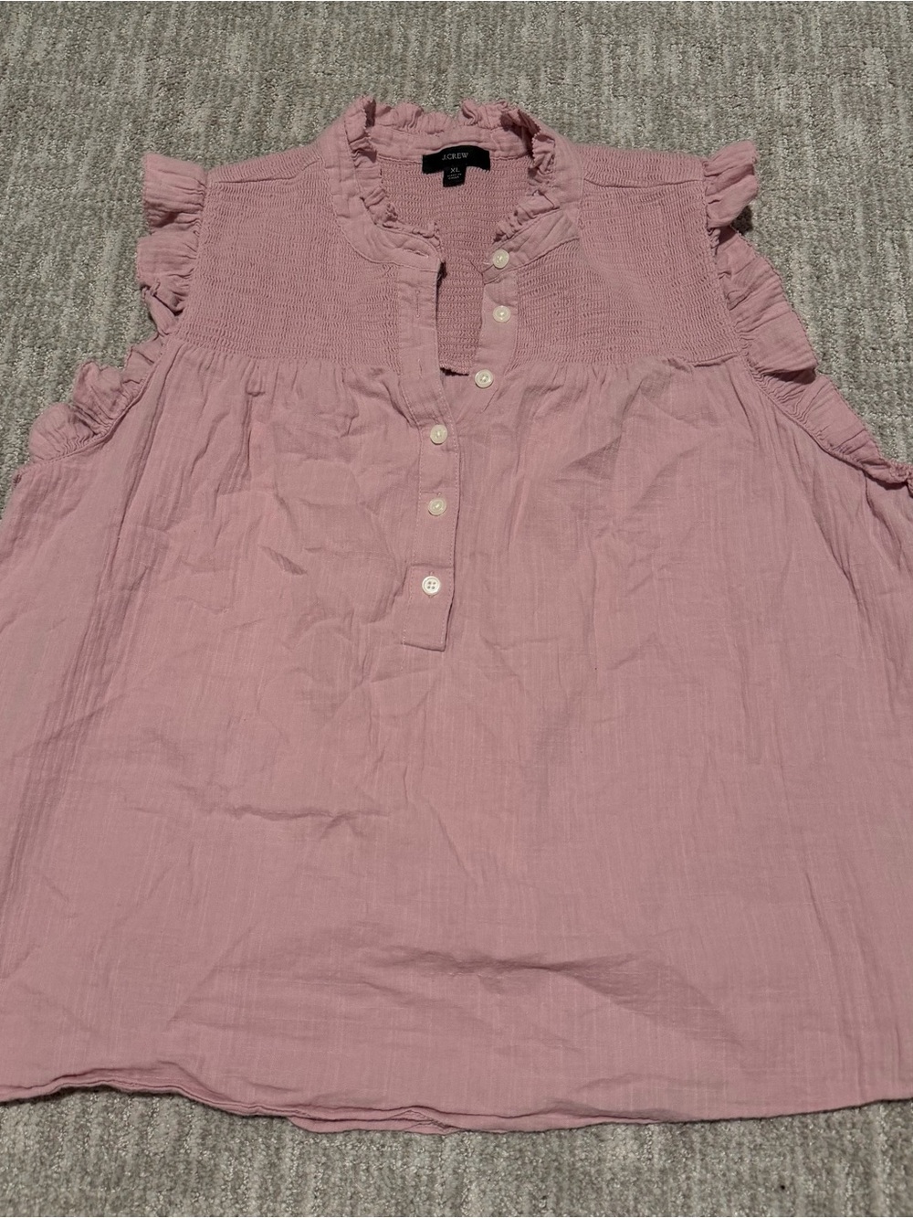 J. Crew Pink Ruffle-Sleeve Sleeveless Button-Front Camisole